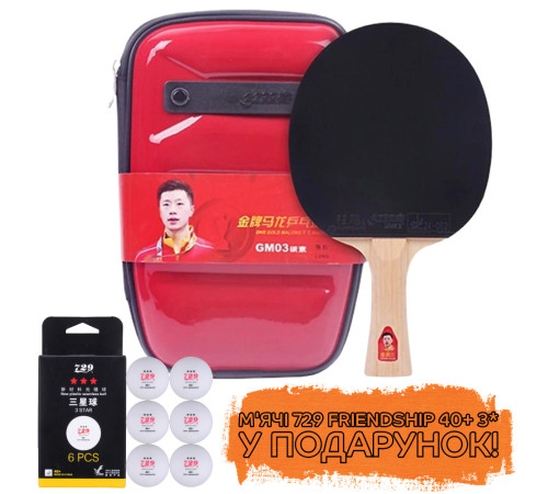 Ракетка DHS Gold Medal Ma Long 03 + м'ячі для настільного тенісу 729 Friendship 40+ 3* в ПОДАРУНОК!